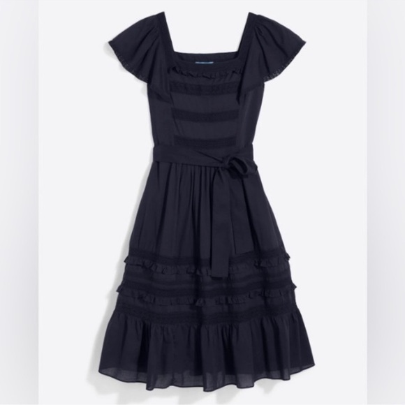 Draper James Navy embroidered tiered flutter sleeve midi dress size small - Picture 3 of 15